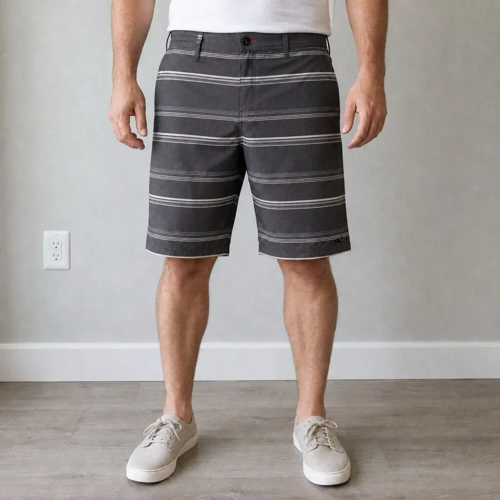 O’Neill Ventura Hybrid Board Shorts Men’s 34 Black Gray Stripe 10” Inseam NWT